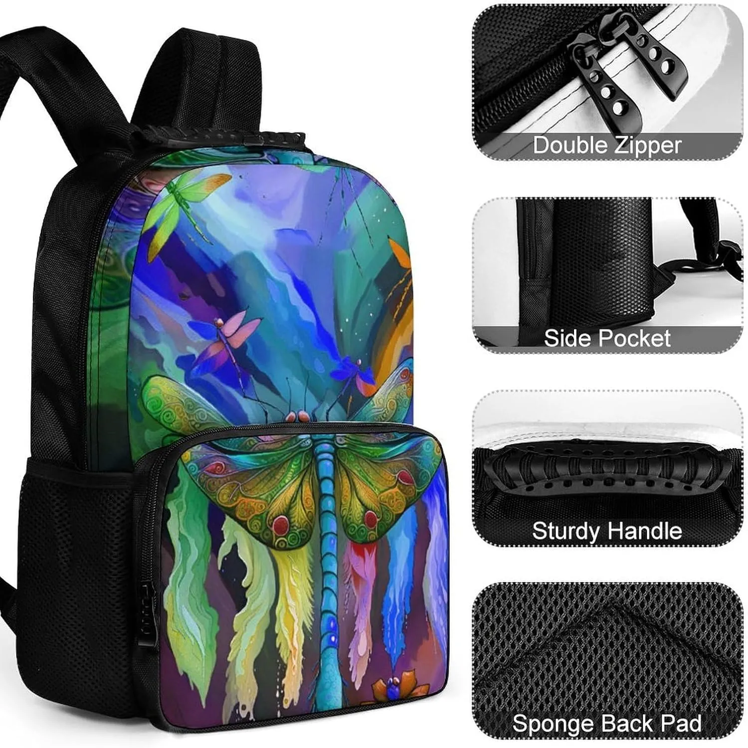A Vibrant Dragonfly Colorful World Art Daypack Lightweight Multipurpose Anti-Theft Shoulder Bag Large Capacity Laptop Book Bag Rucksack With Adjustable Shoulder Straps