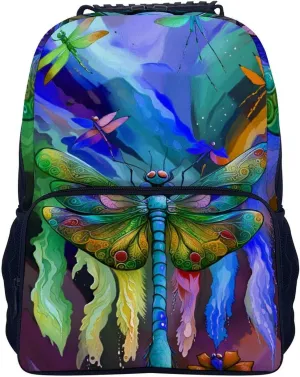 A Vibrant Dragonfly Colorful World Art Daypack Lightweight Multipurpose Anti-Theft Shoulder Bag Large Capacity Laptop Book Bag Rucksack With Adjustable Shoulder Straps