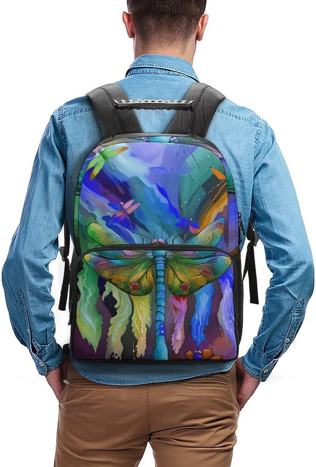 A Vibrant Dragonfly Colorful World Art Daypack Lightweight Multipurpose Anti-Theft Shoulder Bag Large Capacity Laptop Book Bag Rucksack With Adjustable Shoulder Straps