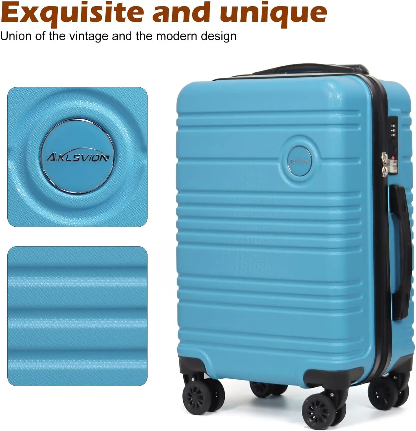 ABS PC Carry on Luggage set with backpack 3 Pcs suitcace with Spinner wheels TSA Lock 20-In hardshell Lightweight Luggage set (Sky blue)