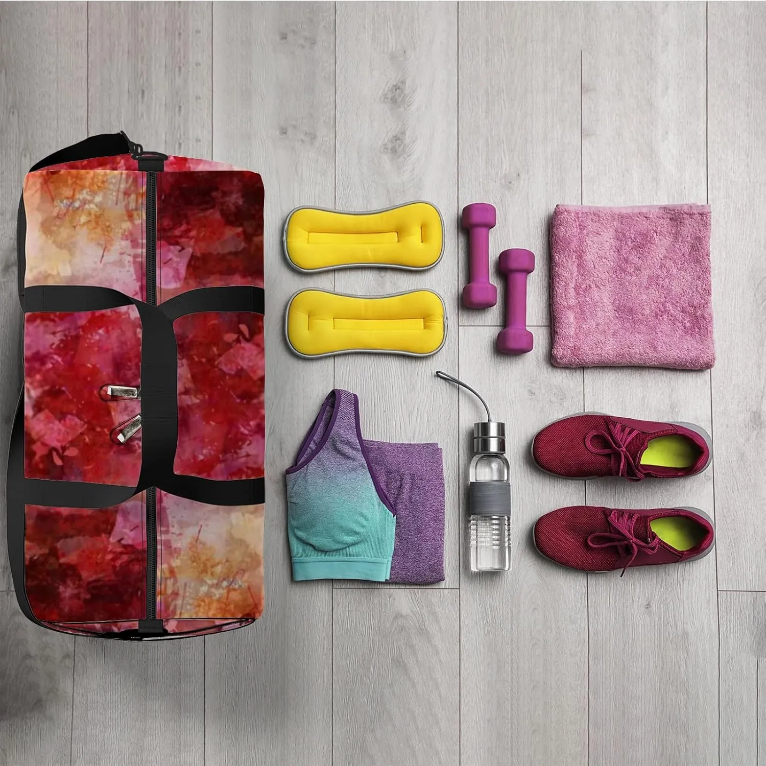 Abstract Painting Mixed Media Grunge Sports Bag Tote Bag Waterproof Gym Bag with Shoulder Strap Zipper 2 Side Pockets for Men and Women, Travel and Storage Shoulder Bag.