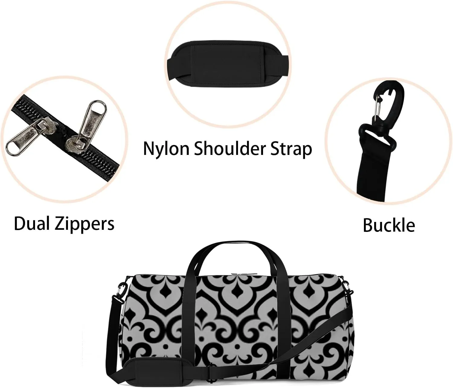 Abstract Pattern Arabian Style Seamless Background Sports Bag Tote Bag Waterproof Gym Bag with Shoulder Strap Zipper 2 Side Pockets for Men and Women, Travel and Storage Shoulder Bag.