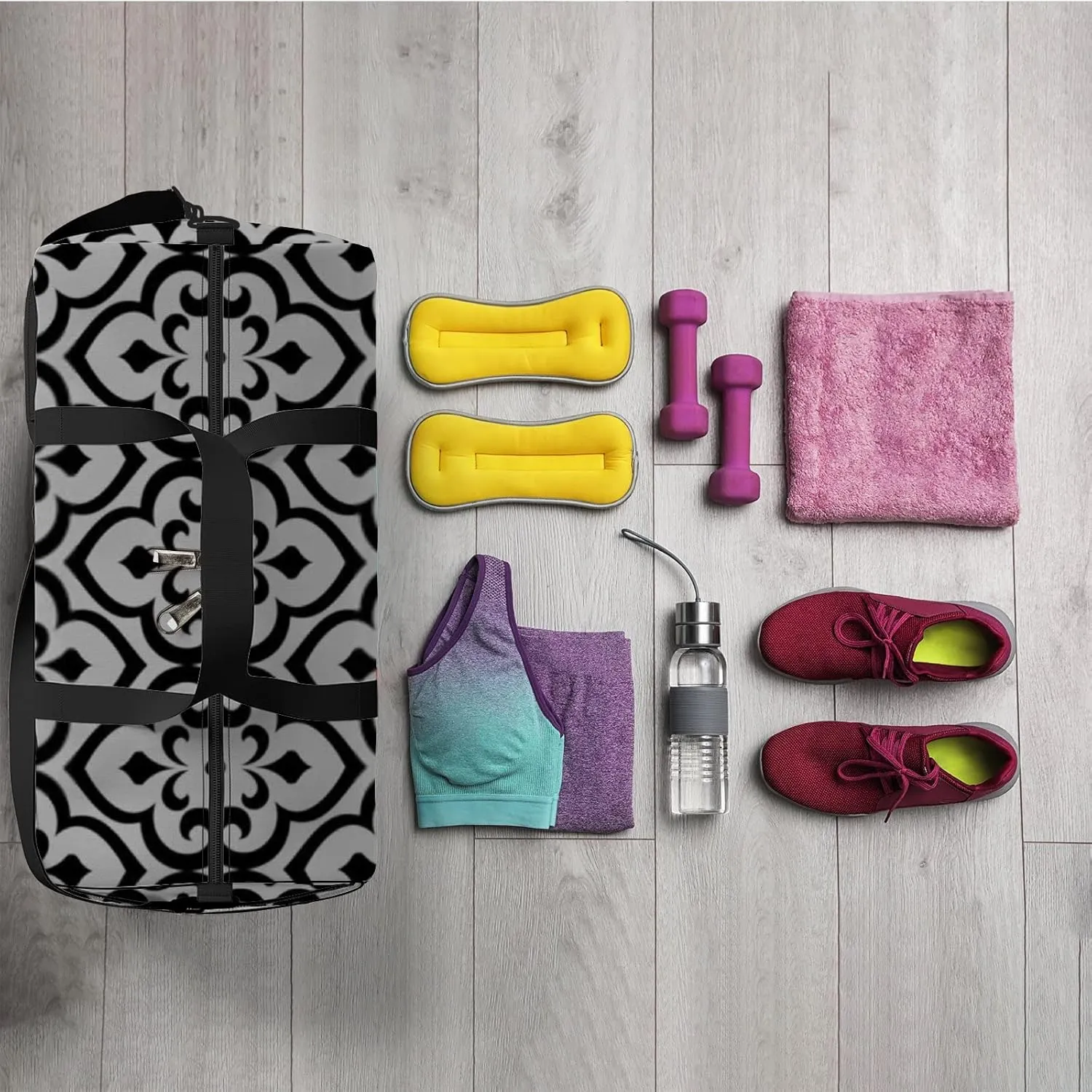 Abstract Pattern Arabian Style Seamless Background Sports Bag Tote Bag Waterproof Gym Bag with Shoulder Strap Zipper 2 Side Pockets for Men and Women, Travel and Storage Shoulder Bag.