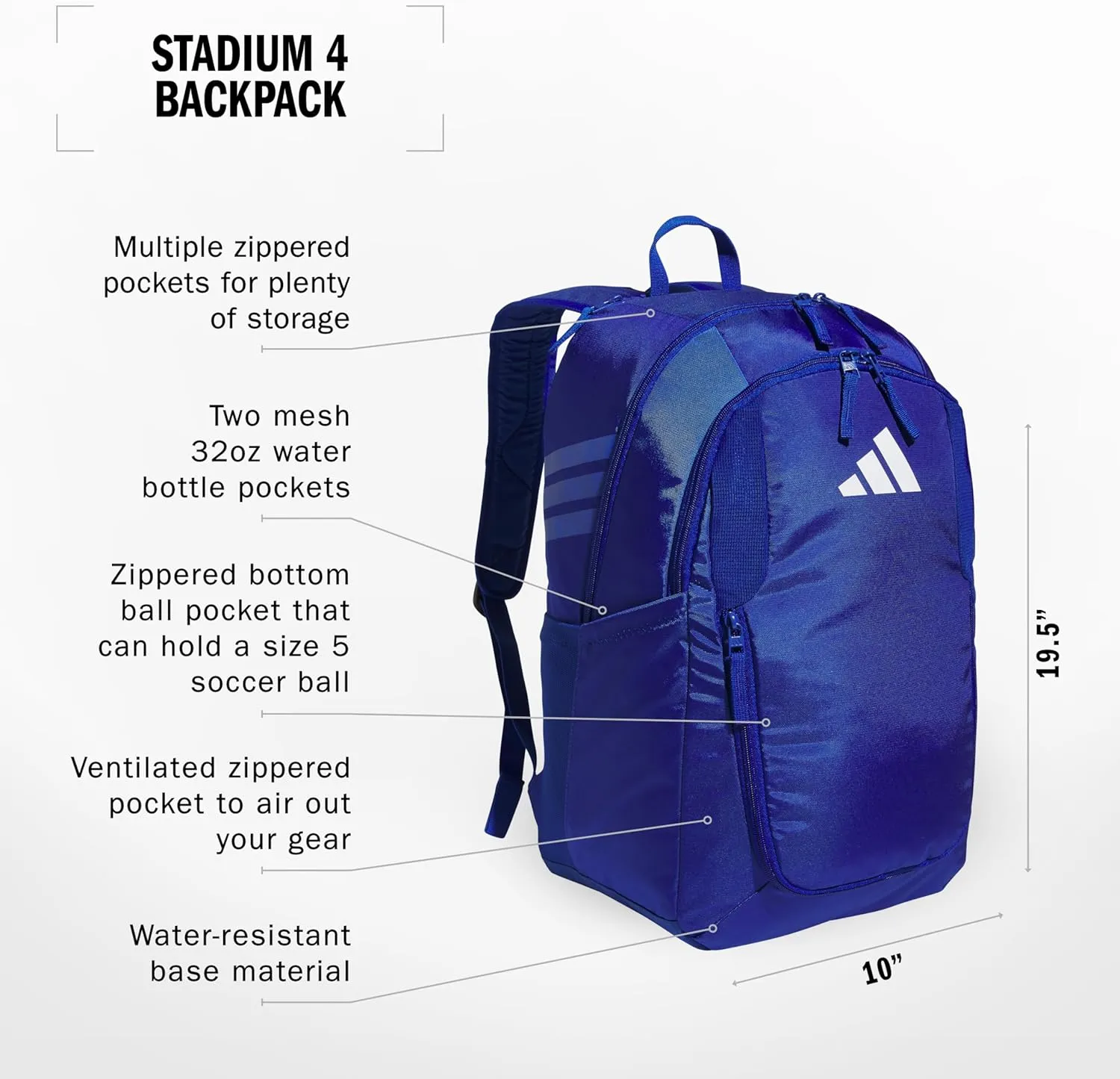 adidas Stadium Team Sports Backpack for Men and Women (36l) Durable Athletic Laptop Bag, Royal Blue/4.0, One Size