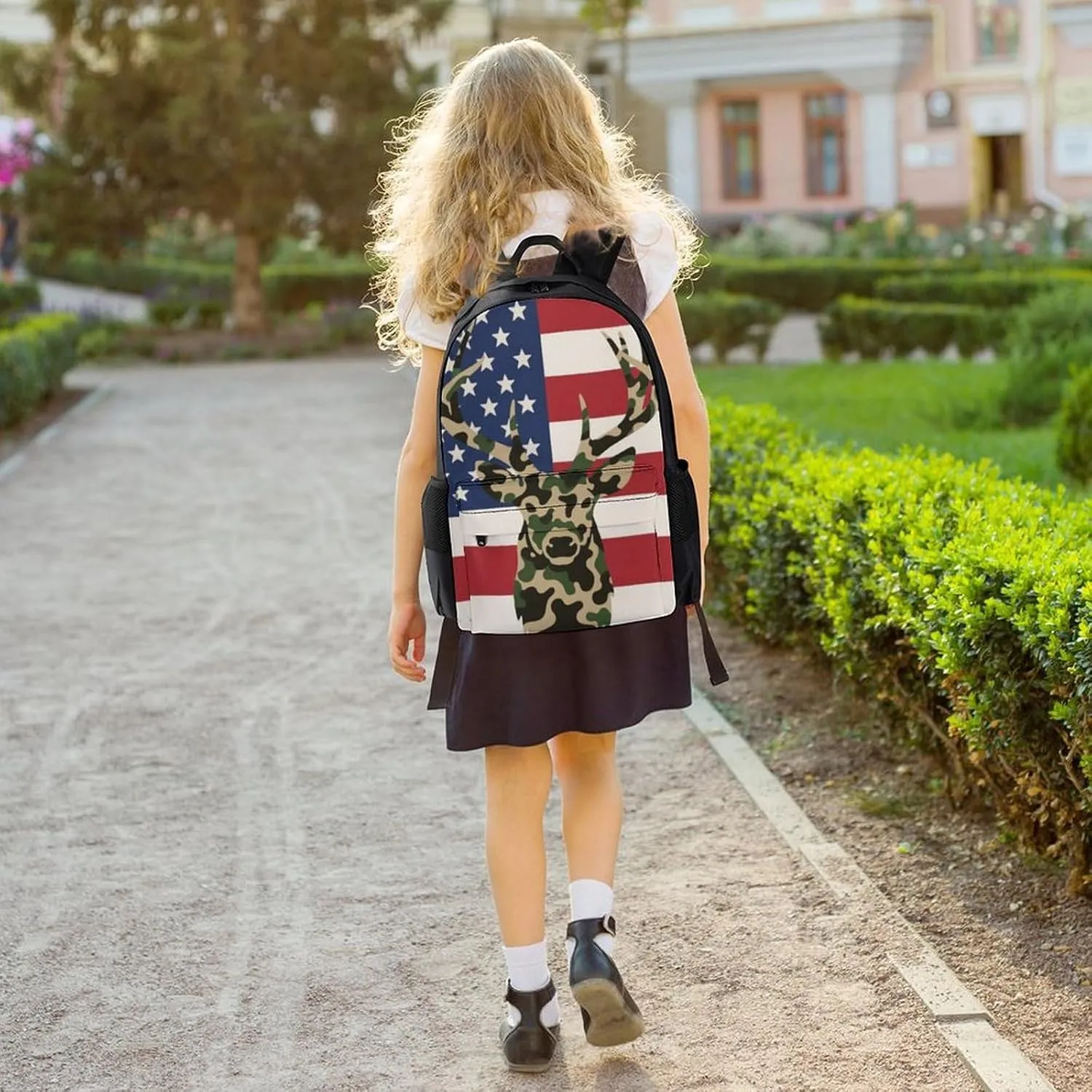 Adults Lightweight American Flag Camo Deer Camouflage Art Shoulder Book Bags Big Capacity Shoulder Bag With Adjustable Shoulder Straps for Trekking Work Walking Cycling