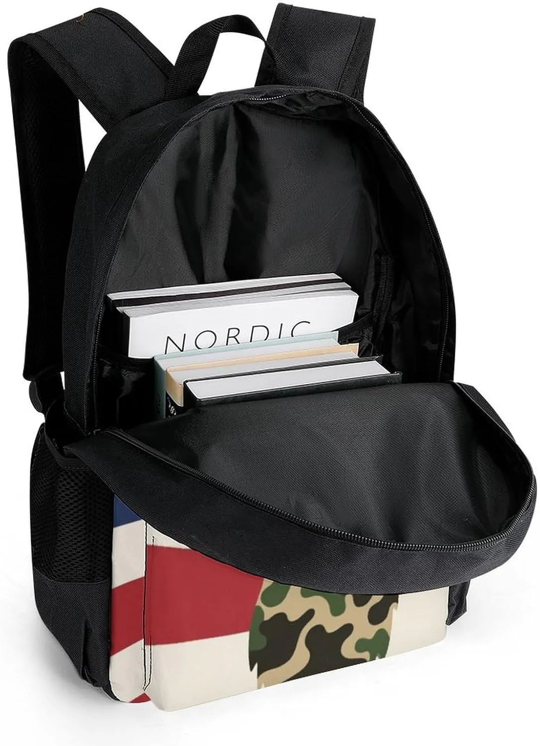 Adults Lightweight American Flag Camo Deer Camouflage Art Shoulder Book Bags Big Capacity Shoulder Bag With Adjustable Shoulder Straps for Trekking Work Walking Cycling