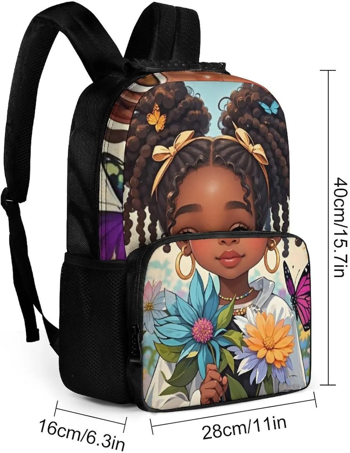 Adults Lightweight Colorful Afro American Black Woman With Butterflies Art Rucksacks Large Capacity Bookbag With Adjustable Shoulder Straps for Trekking Outdoors Bicycle
