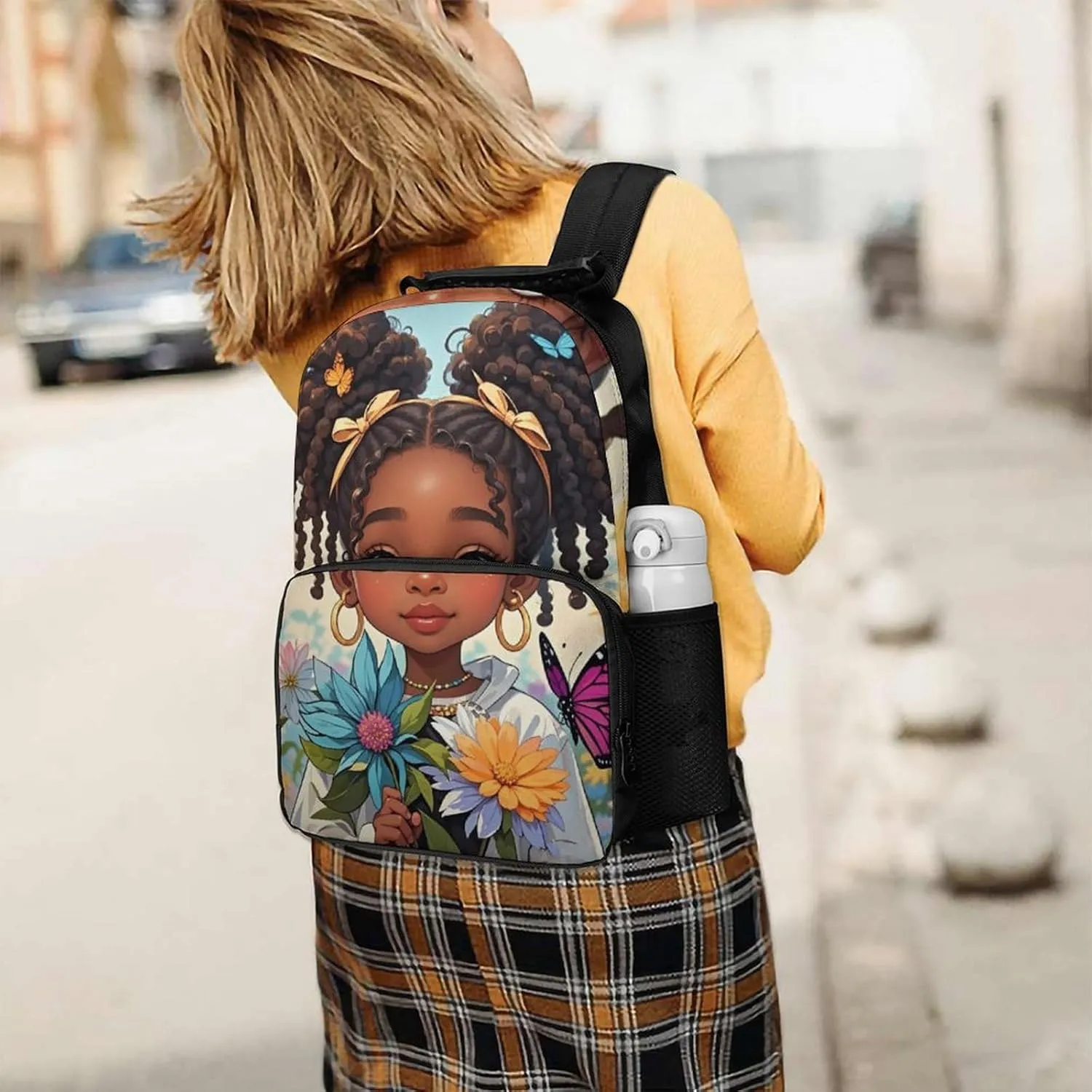 Adults Lightweight Colorful Afro American Black Woman With Butterflies Art Rucksacks Large Capacity Bookbag With Adjustable Shoulder Straps for Trekking Outdoors Bicycle