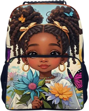 Adults Lightweight Colorful Afro American Black Woman With Butterflies Art Rucksacks Large Capacity Bookbag With Adjustable Shoulder Straps for Trekking Outdoors Bicycle