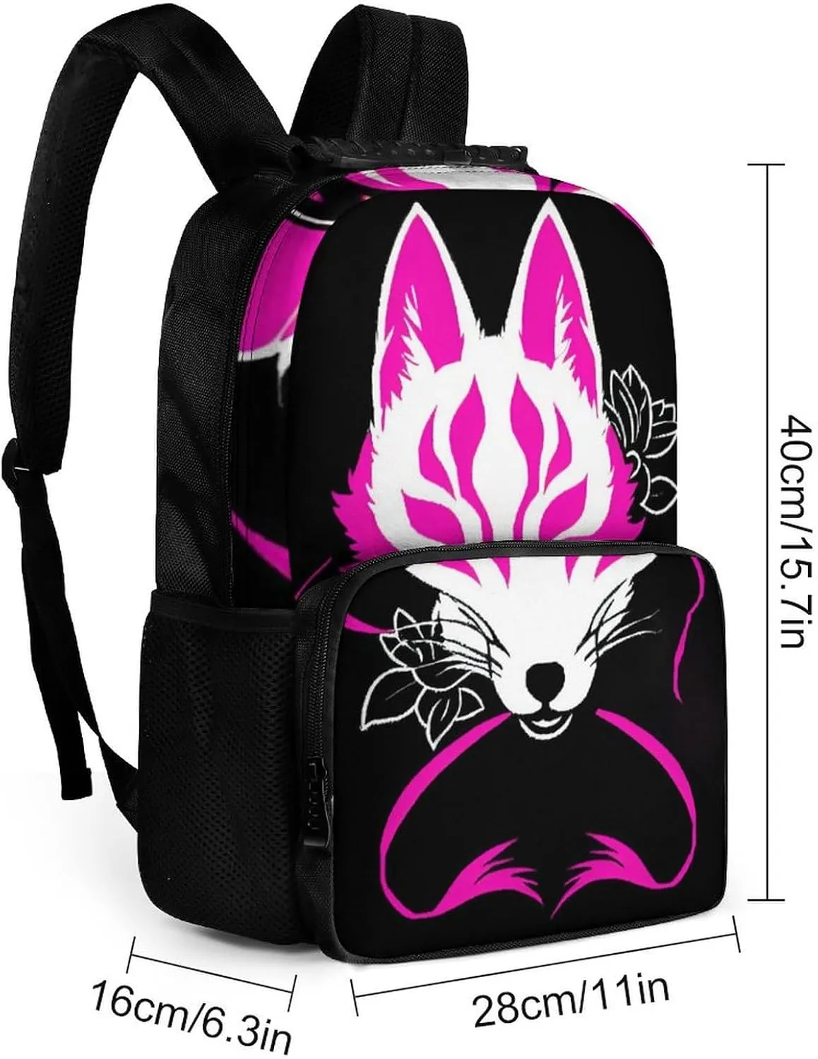 Adults Lightweight Japanese Kitsune Mask Art Rucksacks Large Capacity Bookbag With Adjustable Shoulder Straps for Trekking Outdoors Bicycle