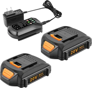 ADVTRONICS Replacement Battery & Charger Kit for Worx 20V PowerShare Tools (2 Batteries & 1 Charger)