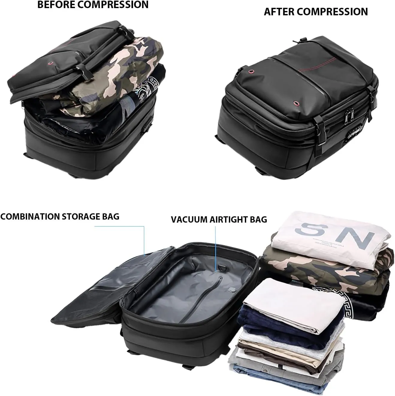 Aeropack Backpack, Aeropack Vacuum Compression Backpack, Air Vacuum Backpack for Travel, 60L Expandable Travel Backpack (black)