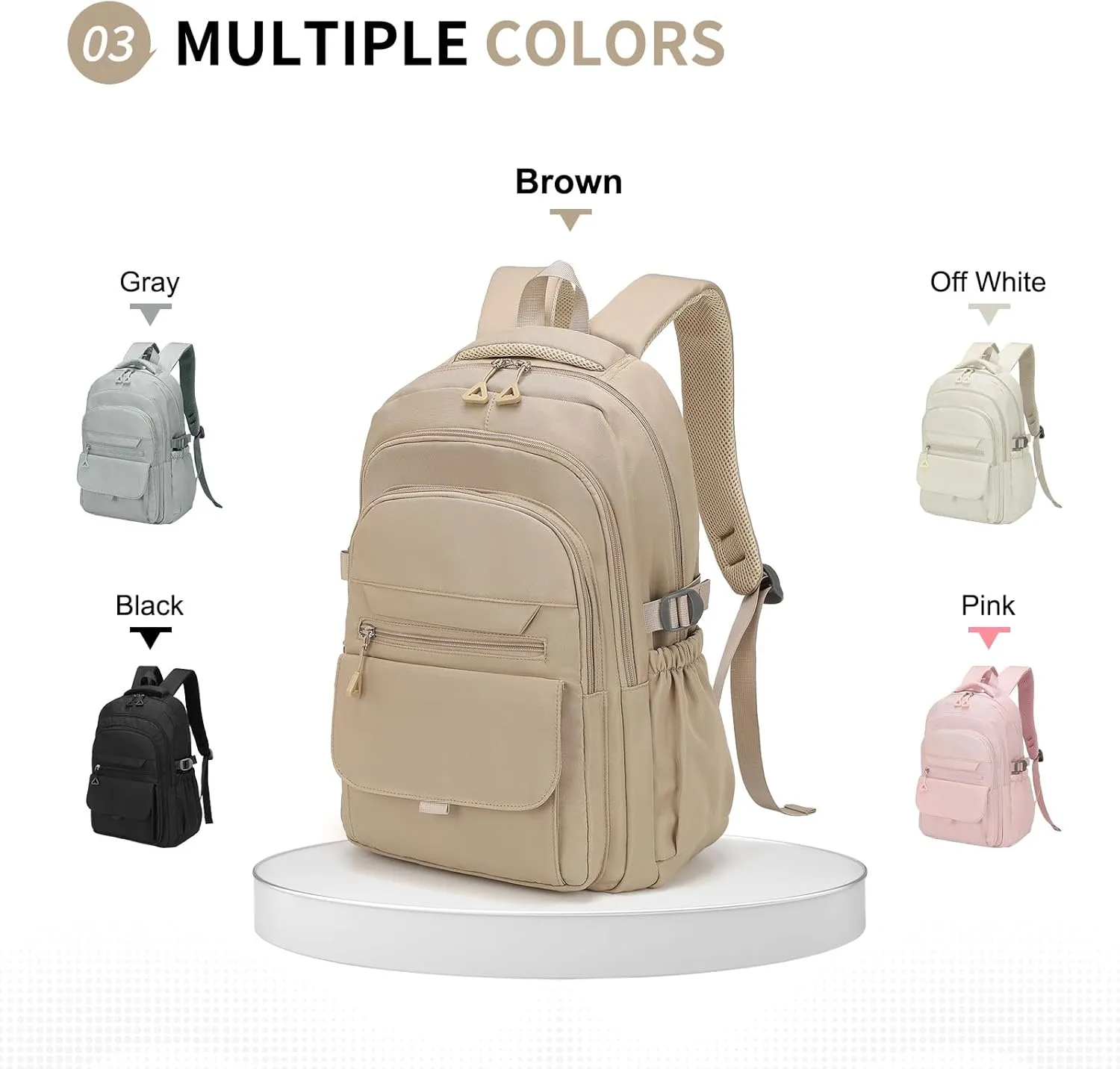 Aesthetic Daypack Backpack, Water-Resistant 15.6" Laptop Backpack for Women and Men, Featuring Touch-Fastener and Anti-Theft Pockets (Khaki)