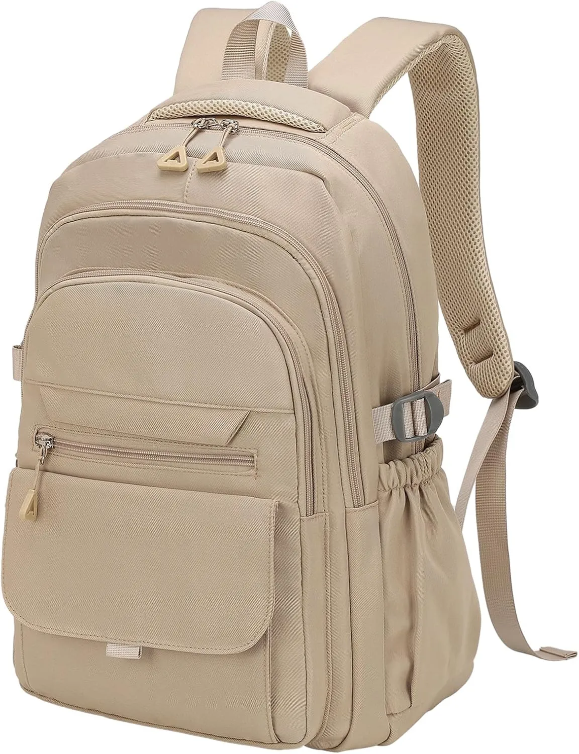 Aesthetic Daypack Backpack, Water-Resistant 15.6" Laptop Backpack for Women and Men, Featuring Touch-Fastener and Anti-Theft Pockets (Khaki)