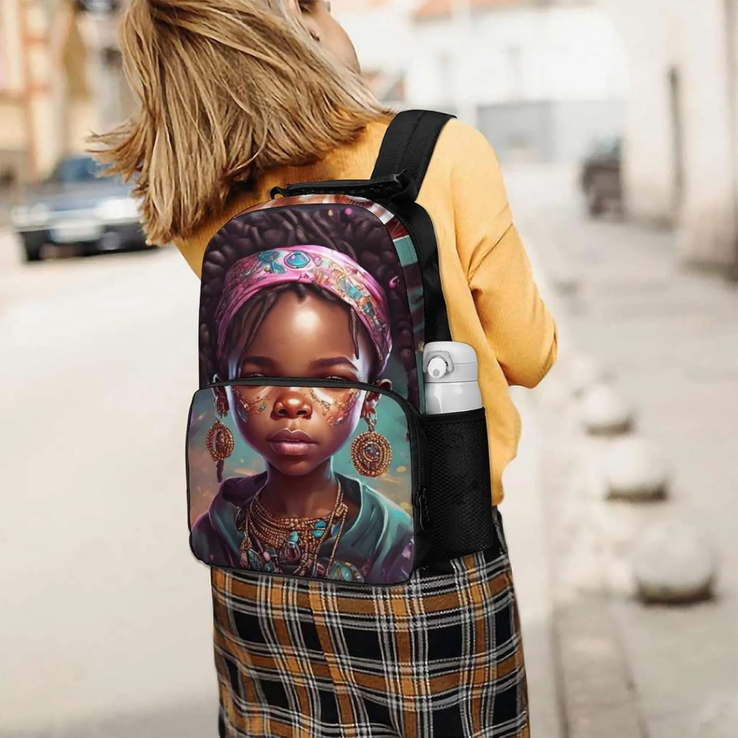 Afro Women African American Black Woman Art Shoulder Book Bags Polyester Multipurpose Anti-Theft Carry On Bag Large Capacity Travel Hiking & Camping Rucksack