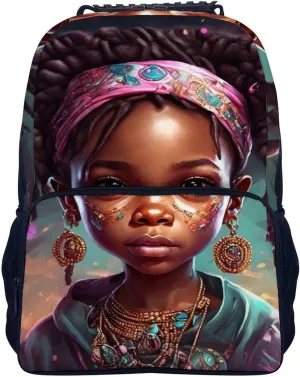Afro Women African American Black Woman Art Shoulder Book Bags Polyester Multipurpose Anti-Theft Carry On Bag Large Capacity Travel Hiking & Camping Rucksack