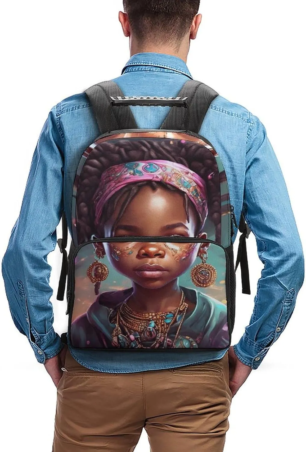 Afro Women African American Black Woman Art Shoulder Book Bags Polyester Multipurpose Anti-Theft Carry On Bag Large Capacity Travel Hiking & Camping Rucksack