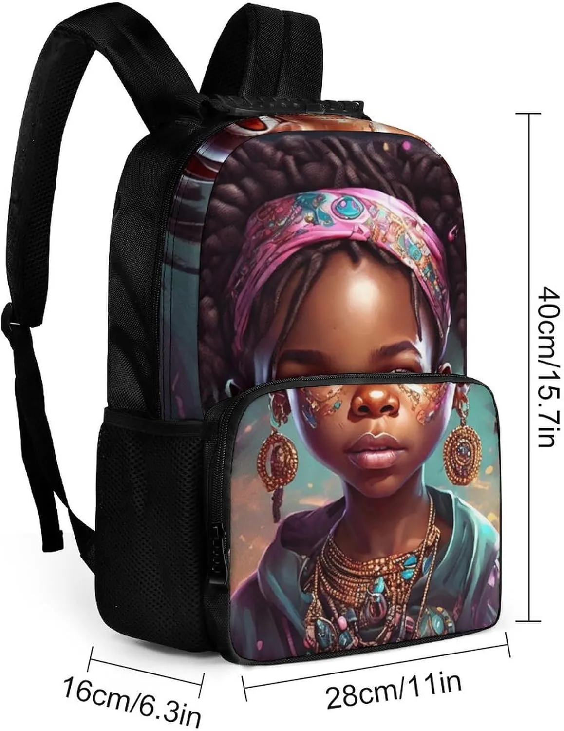 Afro Women African American Black Woman Art Shoulder Book Bags Polyester Multipurpose Anti-Theft Carry On Bag Large Capacity Travel Hiking & Camping Rucksack