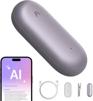 AI Voice Recorder, PLAUD NotePin Voice Recorder, App Control, AI Notetaker, AI Transcribe & Summarize, Support 112 Languages, 64GB Memory, Audio Recorder for Lectures, Meetings, Sunset Purple