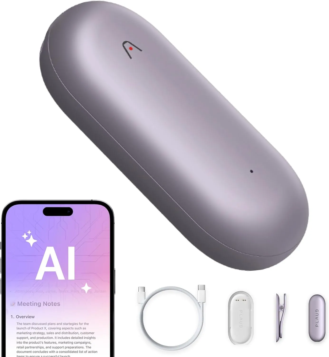 AI Voice Recorder, PLAUD NotePin Voice Recorder, App Control, AI Notetaker, AI Transcribe & Summarize, Support 112 Languages, 64GB Memory, Audio Recorder for Lectures, Meetings, Sunset Purple