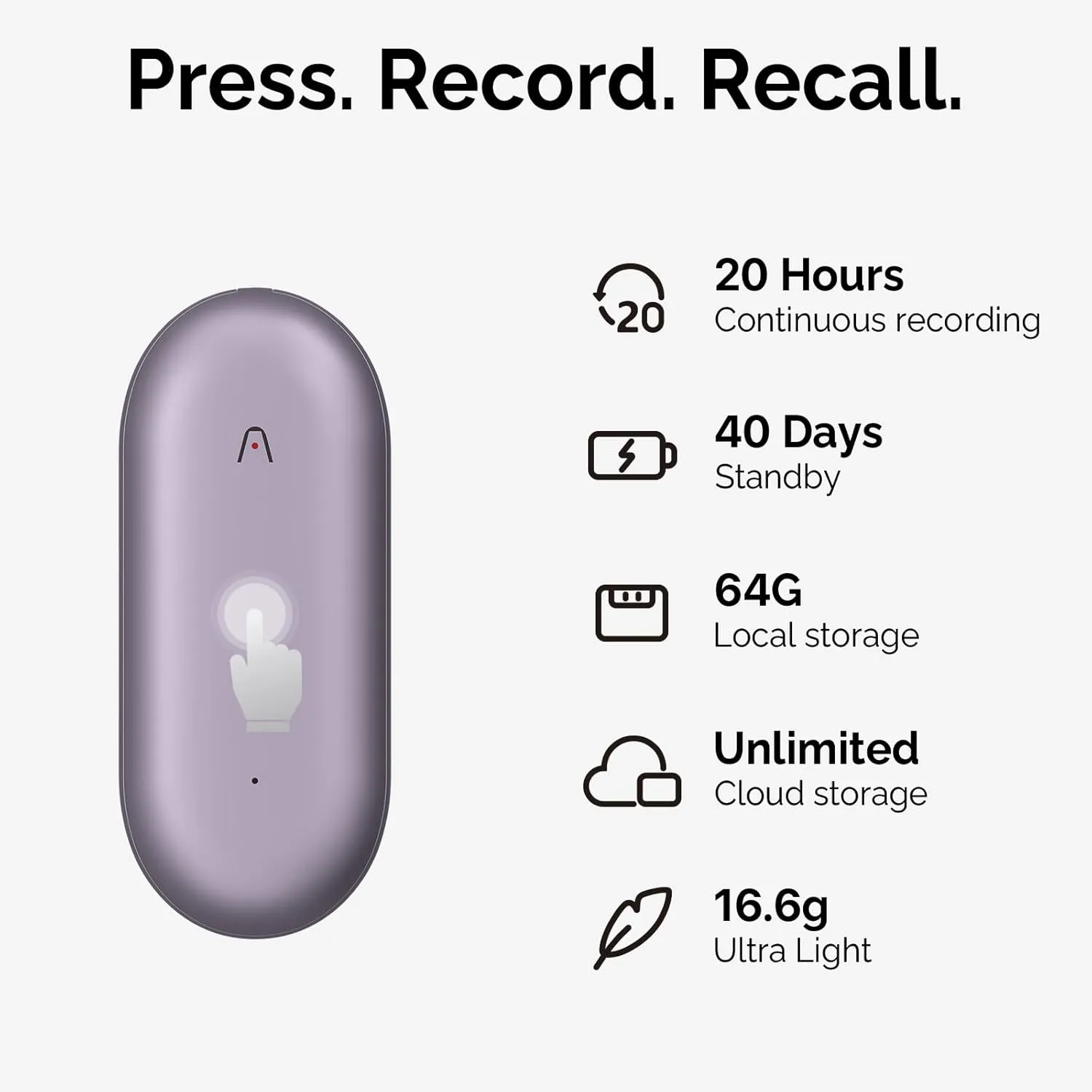 AI Voice Recorder, PLAUD NotePin Voice Recorder, App Control, AI Notetaker, AI Transcribe & Summarize, Support 112 Languages, 64GB Memory, Audio Recorder for Lectures, Meetings, Sunset Purple