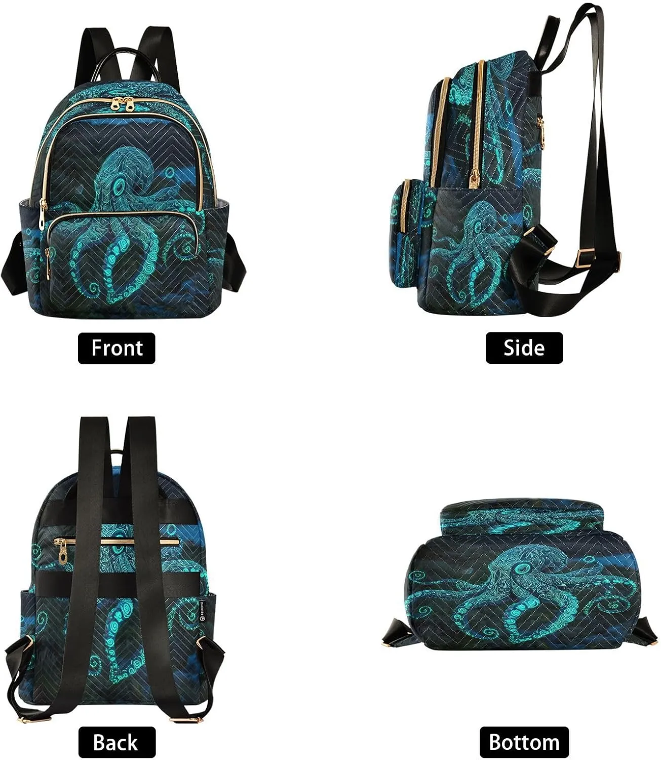 ALAZA Blue Octopus Teal Glowing Mini Backpack Purse for Women Travel Bag Lightweight Shoulder Bag Fashion Daypack
