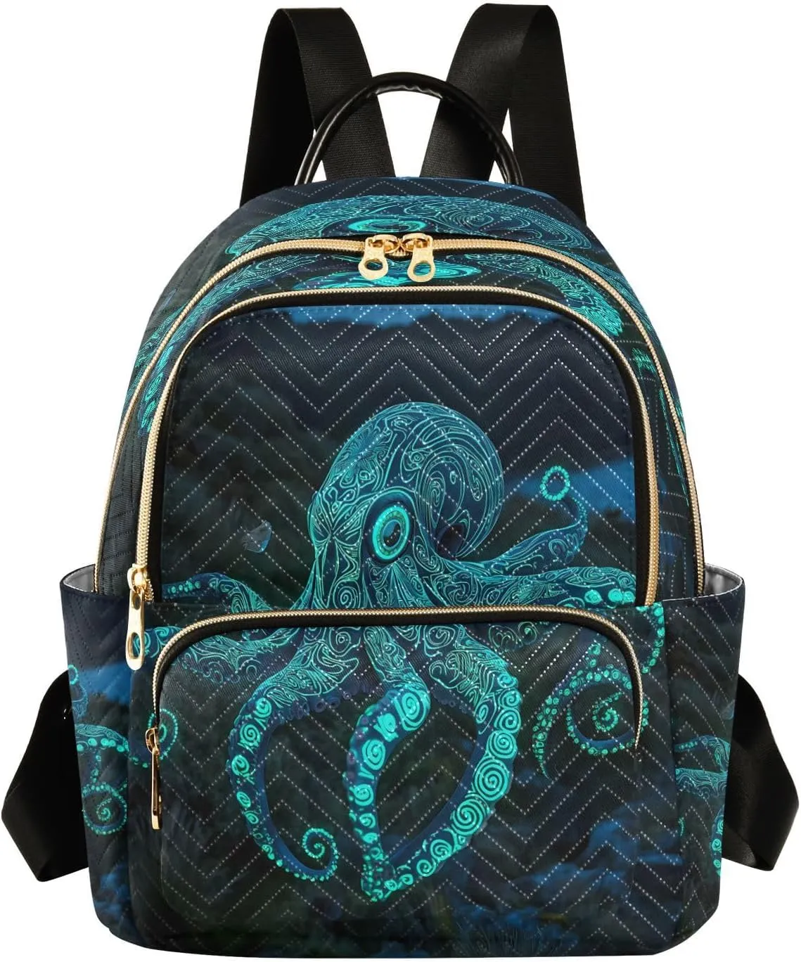 ALAZA Blue Octopus Teal Glowing Mini Backpack Purse for Women Travel Bag Lightweight Shoulder Bag Fashion Daypack
