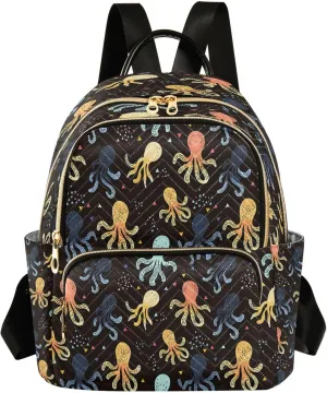 ALAZA Colorful Octopus Pattern Mini Backpack Purse for Women Travel Bag Lightweight Shoulder Bag Fashion Daypack