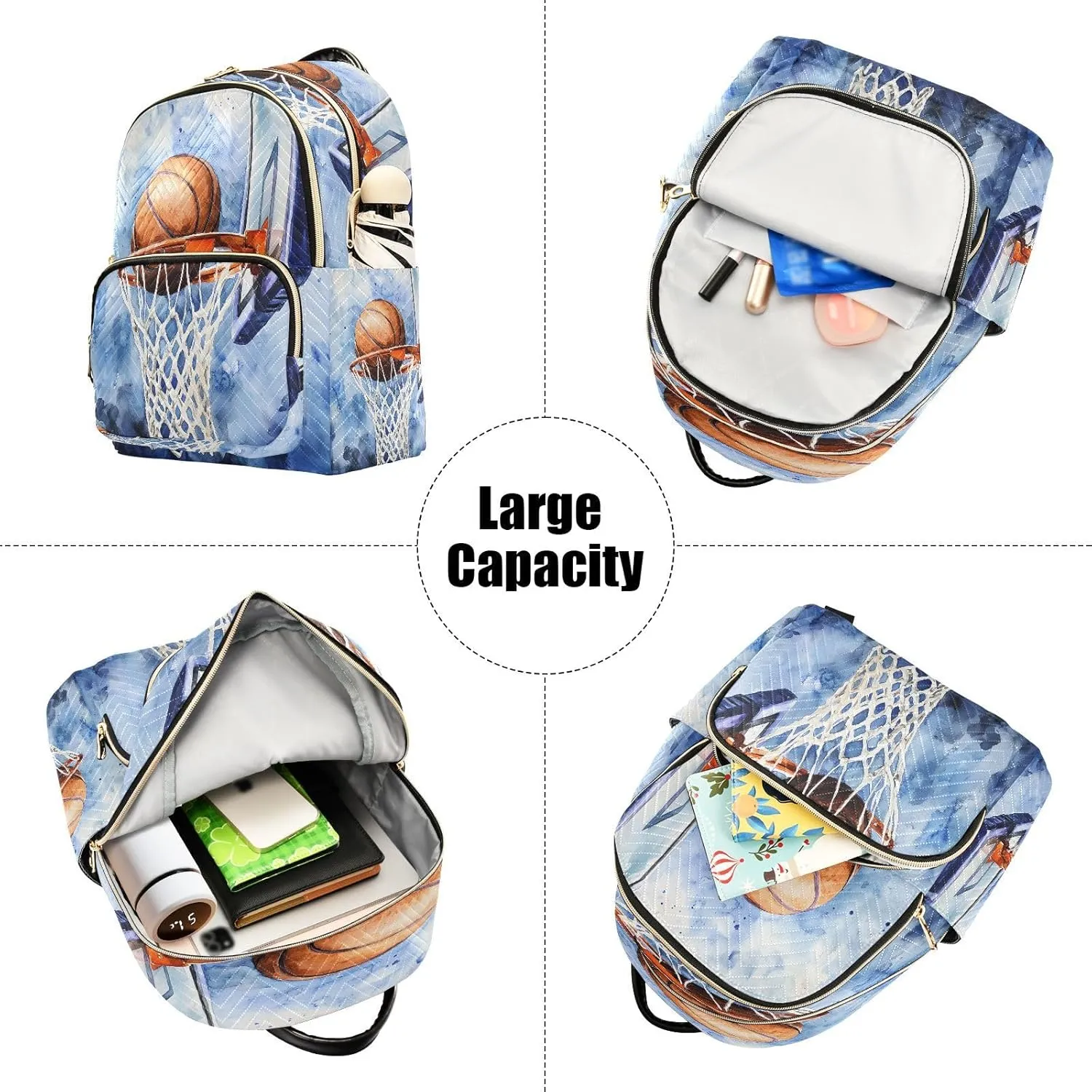 ALAZA Mini Backpack for Women Watercolor Basketball Basket Travel Backpack Purse for Ladies Handbag Shoulder Bag Casual Daypack, M