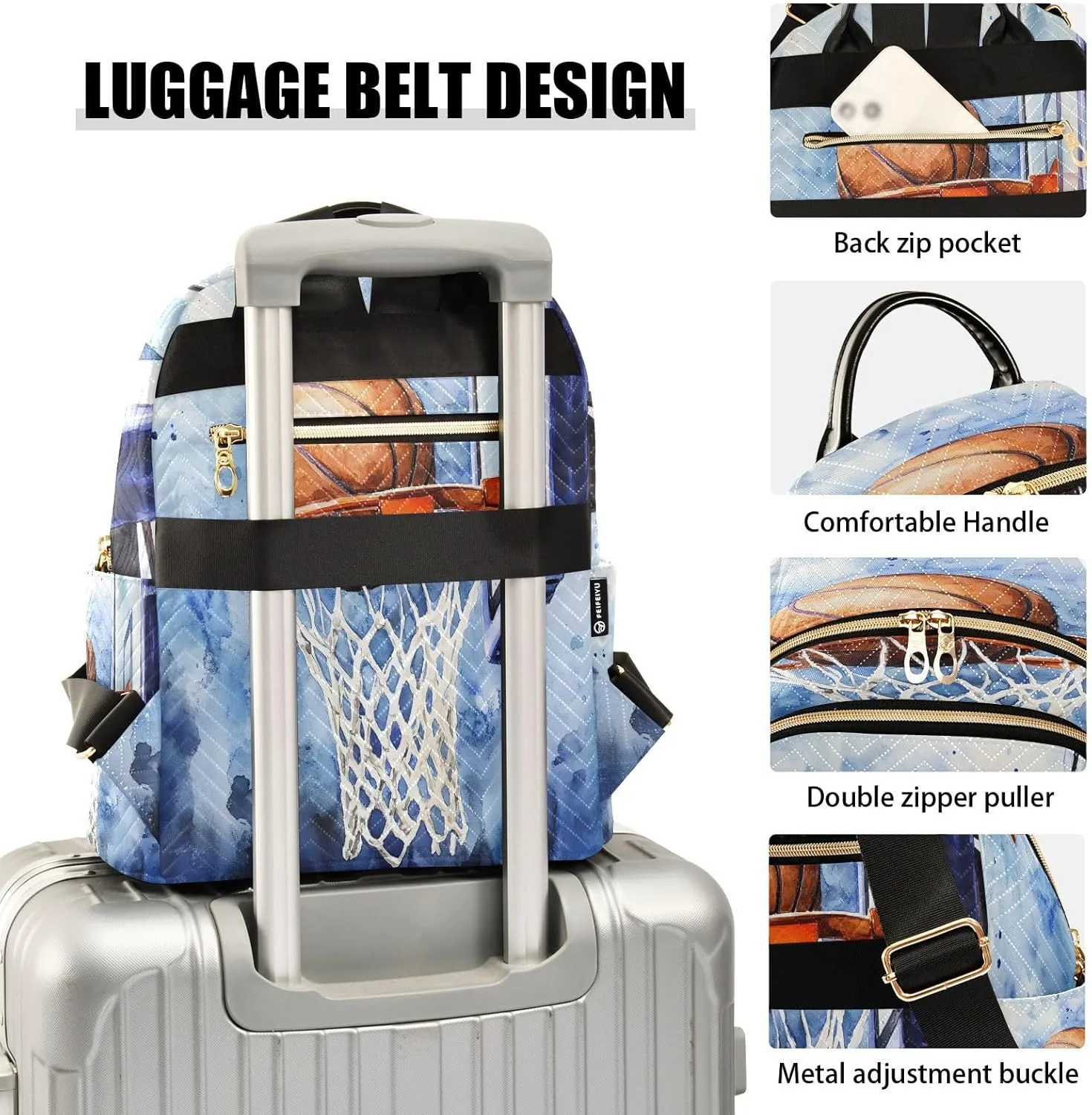 ALAZA Mini Backpack for Women Watercolor Basketball Basket Travel Backpack Purse for Ladies Handbag Shoulder Bag Casual Daypack, M