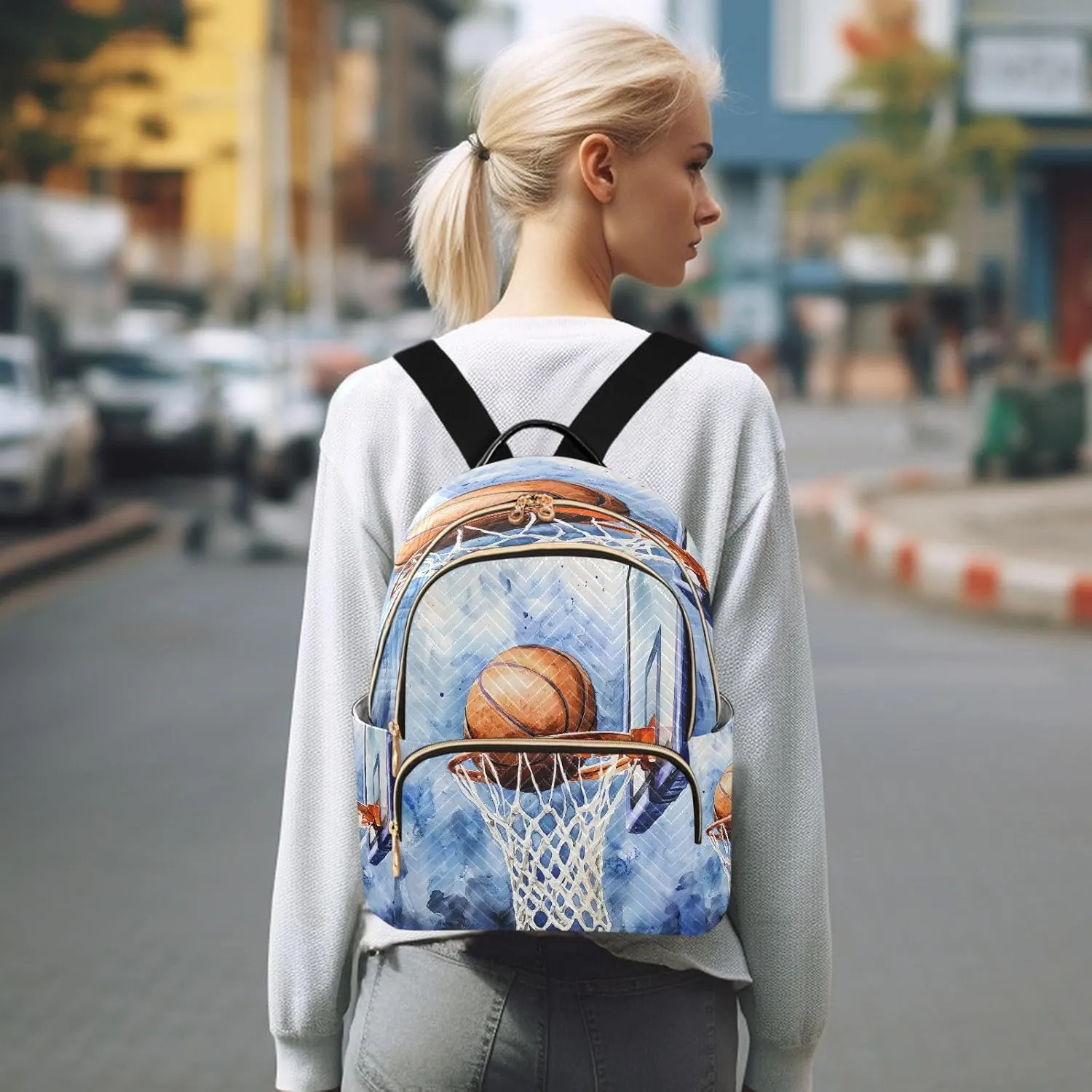 ALAZA Mini Backpack for Women Watercolor Basketball Basket Travel Backpack Purse for Ladies Handbag Shoulder Bag Casual Daypack, M