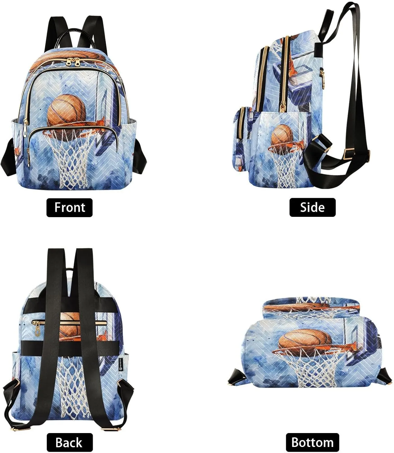 ALAZA Mini Backpack for Women Watercolor Basketball Basket Travel Backpack Purse for Ladies Handbag Shoulder Bag Casual Daypack, M