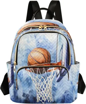 ALAZA Mini Backpack for Women Watercolor Basketball Basket Travel Backpack Purse for Ladies Handbag Shoulder Bag Casual Daypack, M