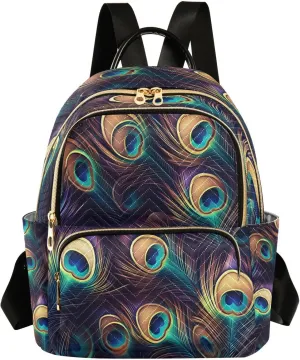 ALAZA Mysterious Peacock Feathers Mini Backpack Purse for Women Travel Bag Lightweight Shoulder Bag Fashion Daypack