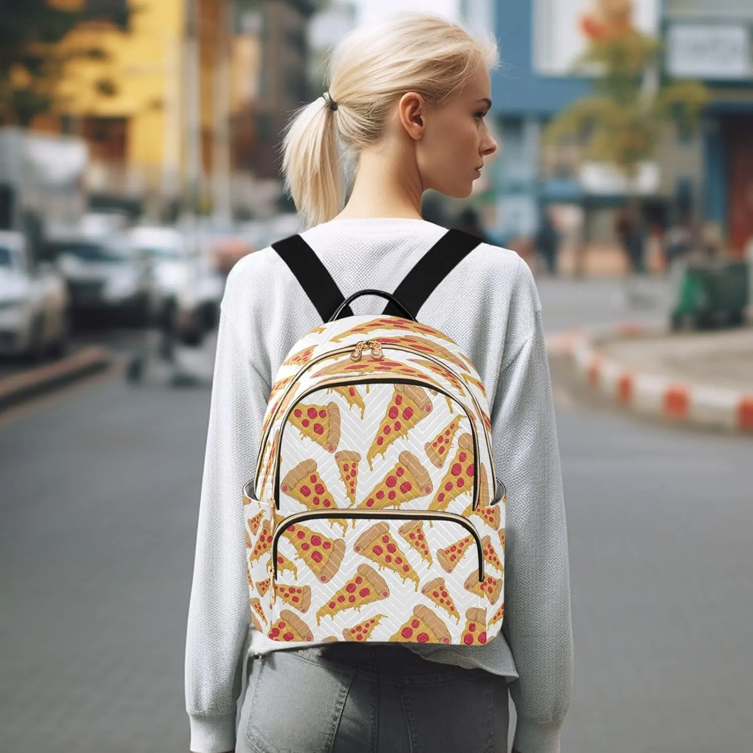 ALAZA Pizza White Women Backpack Purse Ladies Fashion Shoulder Bag Daypack Travel Bag 10L