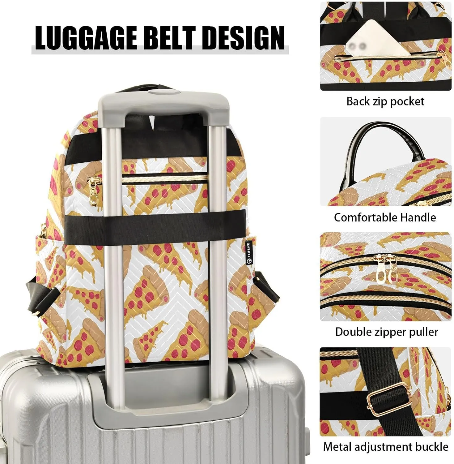 ALAZA Pizza White Women Backpack Purse Ladies Fashion Shoulder Bag Daypack Travel Bag 10L