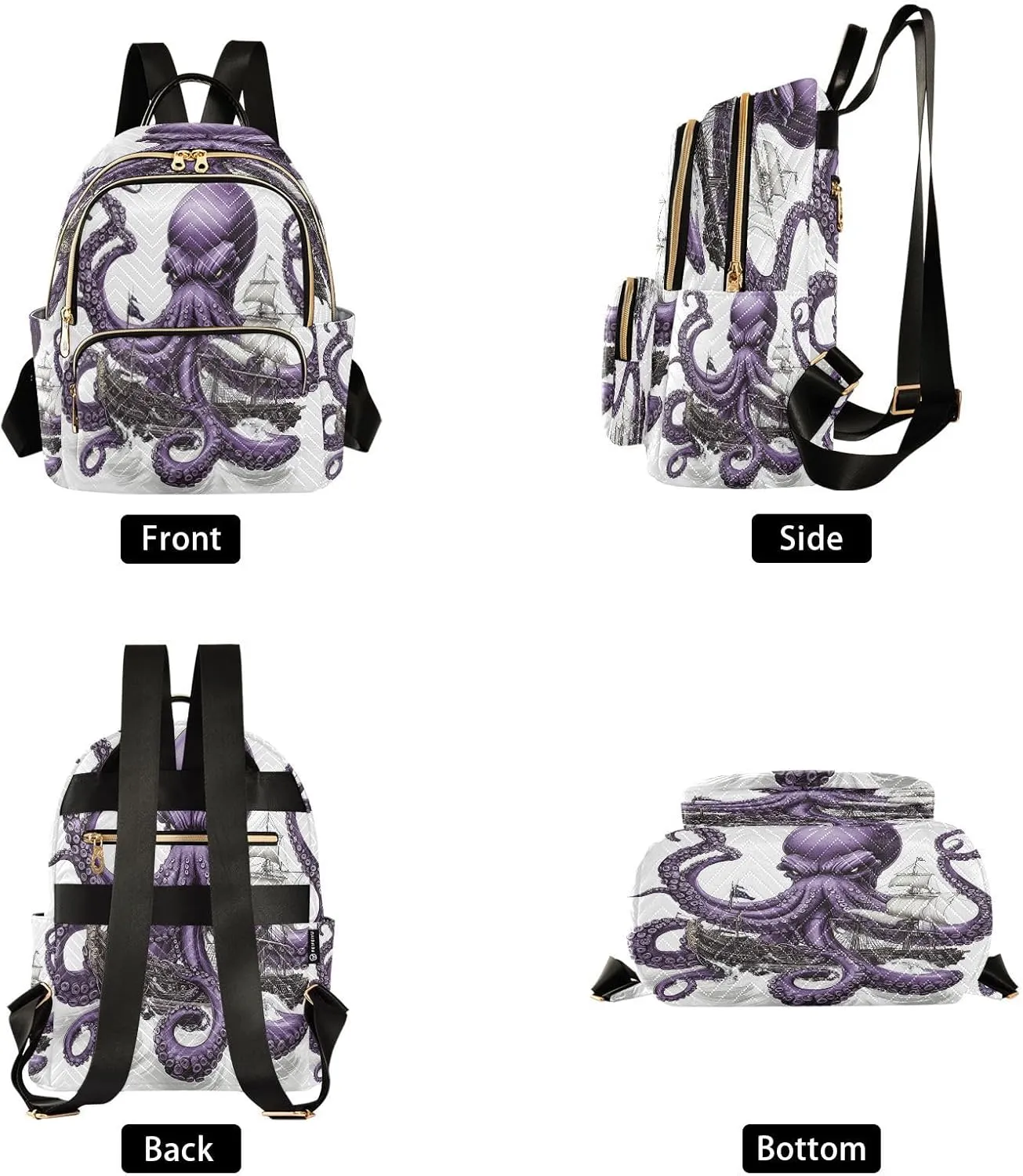ALAZA Purple Octopus Boat Mini Backpack Purse for Women Travel Bag Lightweight Shoulder Bag Fashion Daypack