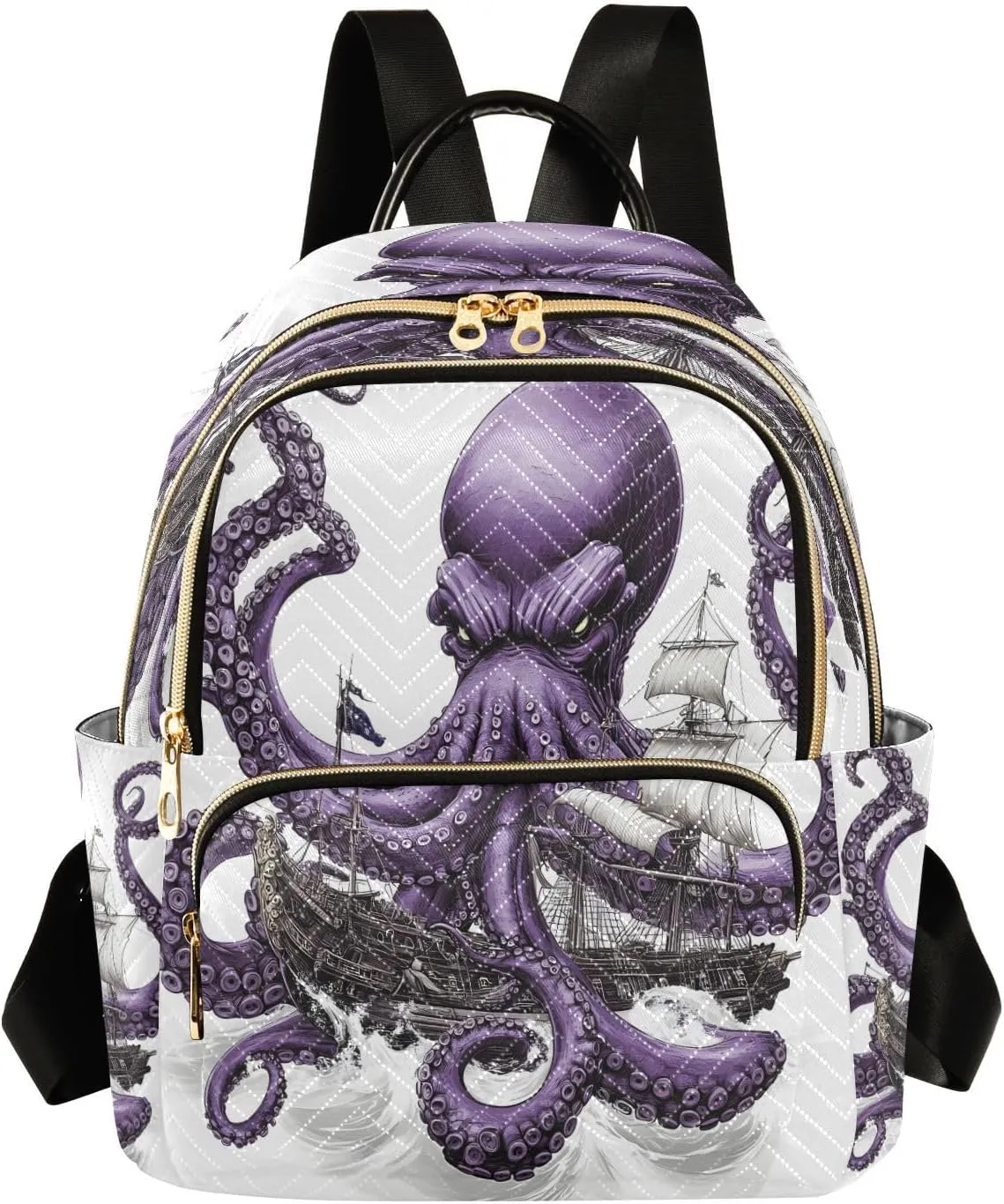 ALAZA Purple Octopus Boat Mini Backpack Purse for Women Travel Bag Lightweight Shoulder Bag Fashion Daypack