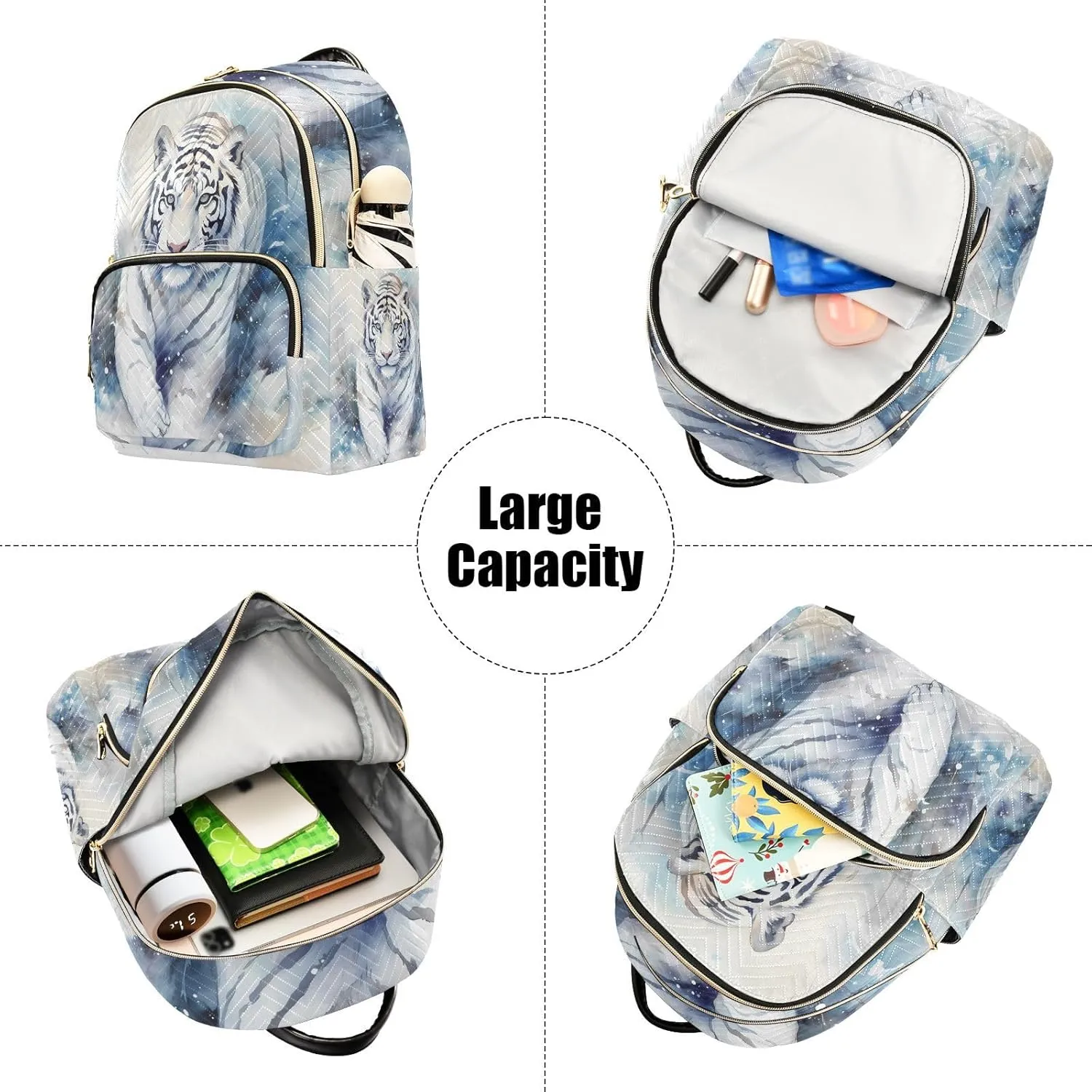 ALAZA Watercolor White Tiger Small Backpack Purse for Women Travel Bag Lightweight Shoulder Bag Fashion Daypack