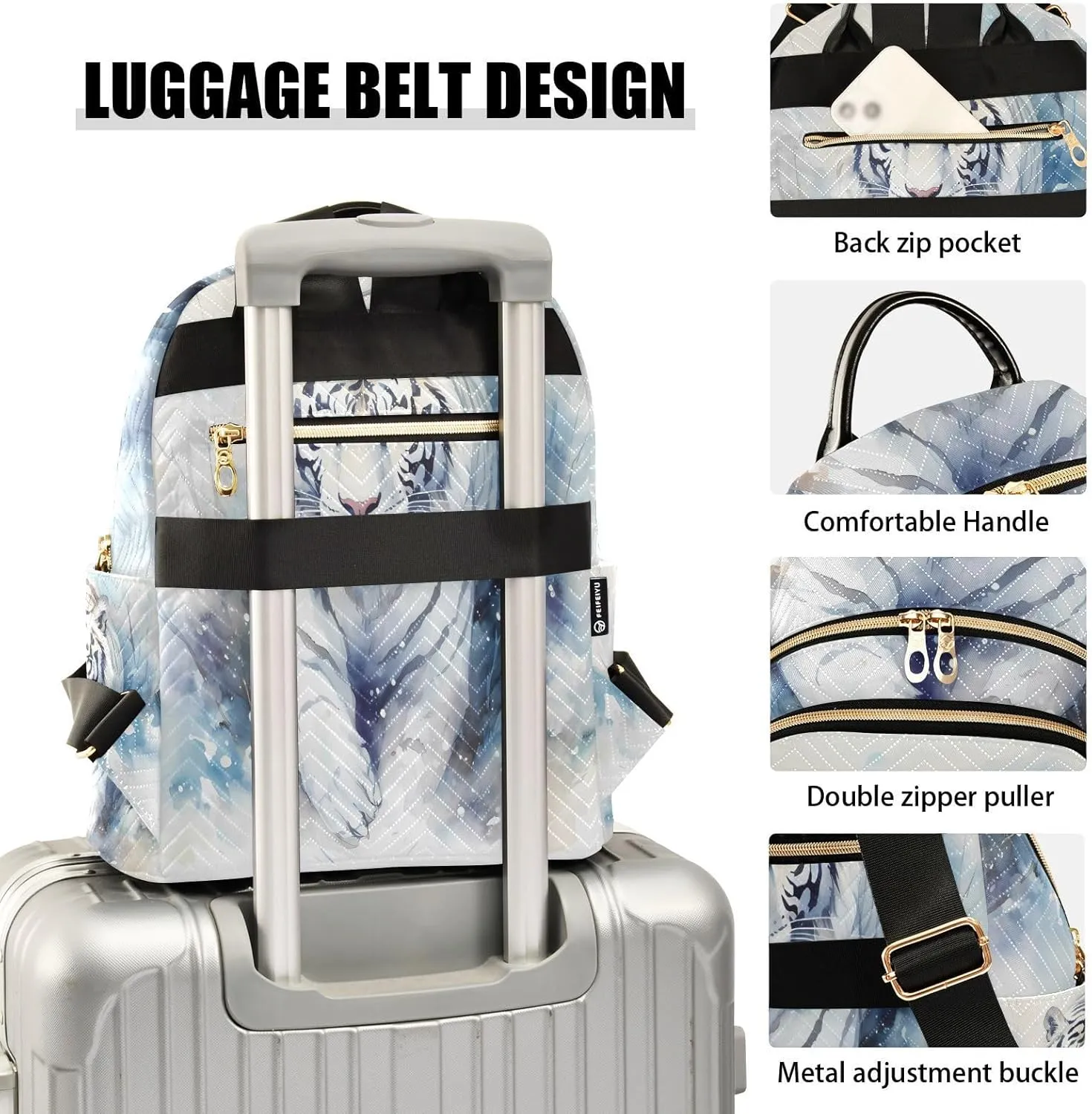 ALAZA Watercolor White Tiger Small Backpack Purse for Women Travel Bag Lightweight Shoulder Bag Fashion Daypack