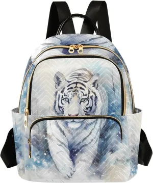 ALAZA Watercolor White Tiger Small Backpack Purse for Women Travel Bag Lightweight Shoulder Bag Fashion Daypack