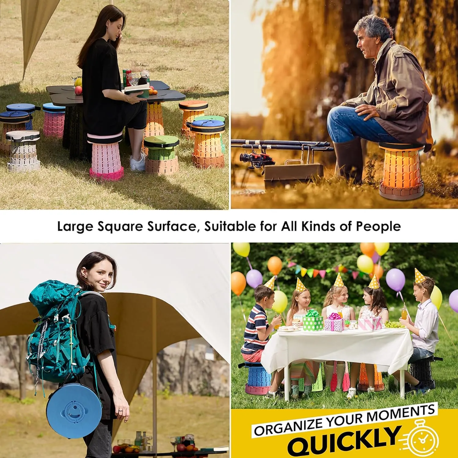 ALEVMOOM Upgraded XXL 50 Portable Collapsible Stool with Cushion,Telescoping Folding Stool for Adults,Yet More Sturdy Camping Stool with Load Capacity 1000lbs,for Outdoor Garden Hiking BBQ Red