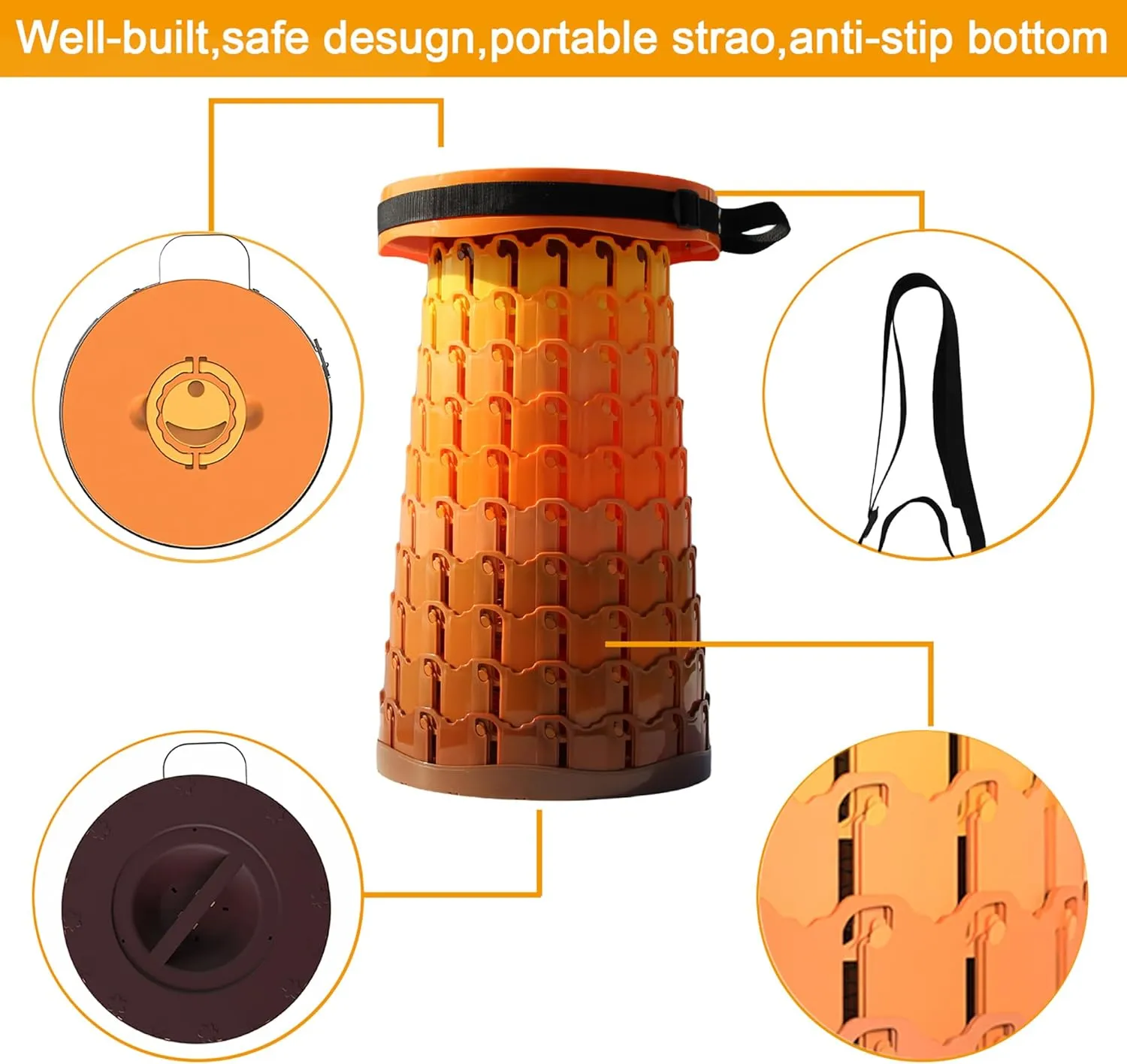 ALEVMOOM Upgraded XXL 50 Portable Collapsible Stool with Cushion,Telescoping Folding Stool for Adults,Yet More Sturdy Camping Stool with Load Capacity 1000lbs,for Outdoor Garden Hiking BBQ