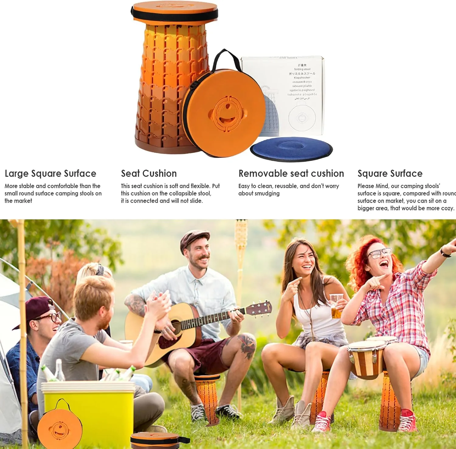 ALEVMOOM Upgraded XXL 50 Portable Collapsible Stool with Cushion,Telescoping Folding Stool for Adults,Yet More Sturdy Camping Stool with Load Capacity 1000lbs,for Outdoor Garden Hiking BBQ