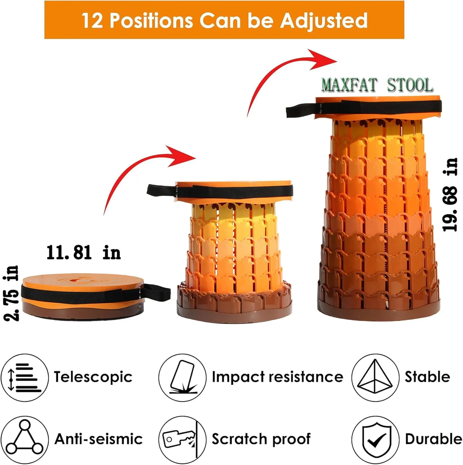 ALEVMOOM Upgraded XXL 50 Portable Collapsible Stool with Cushion,Telescoping Folding Stool for Adults,Yet More Sturdy Camping Stool with Load Capacity 1000lbs,for Outdoor Garden Hiking BBQ