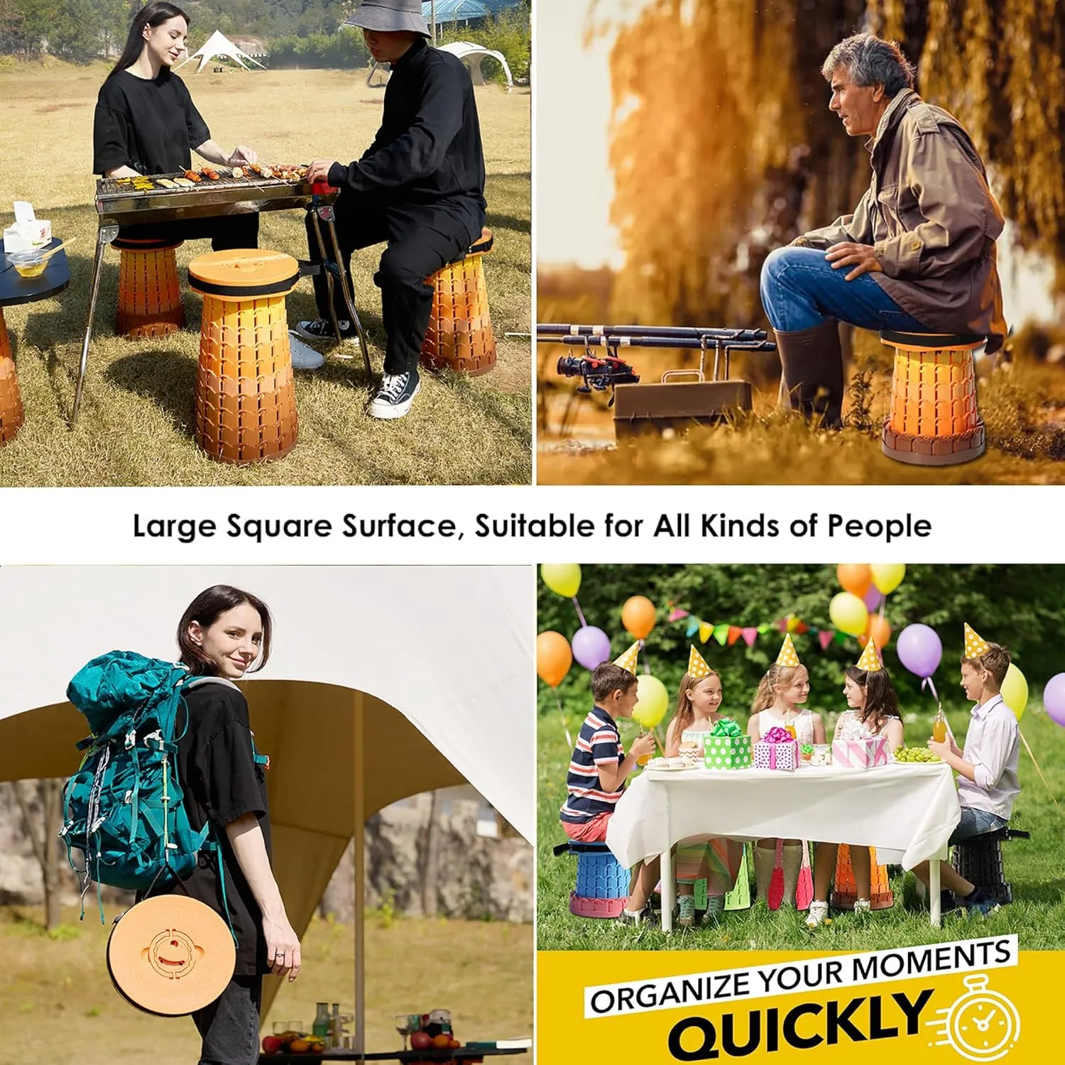 ALEVMOOM Upgraded XXL 50 Portable Collapsible Stool with Cushion,Telescoping Folding Stool for Adults,Yet More Sturdy Camping Stool with Load Capacity 1000lbs,for Outdoor Garden Hiking BBQ