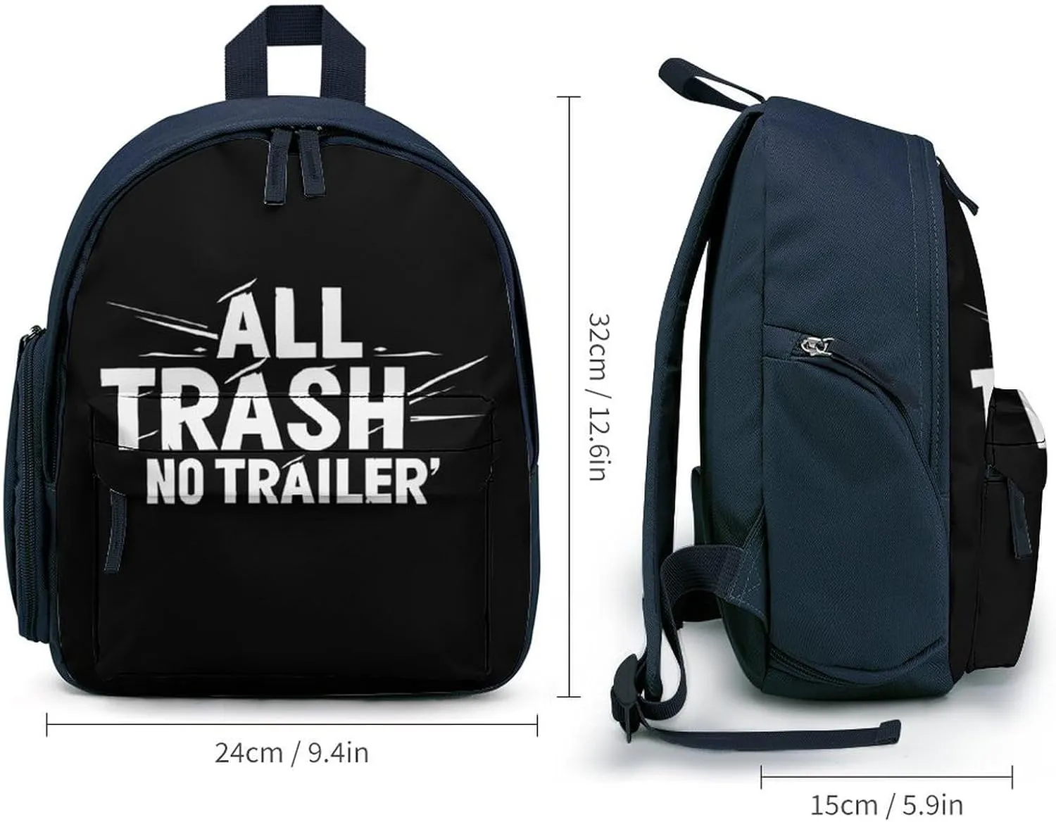 All Trash No Trailer Small Basic Backpack Casual Lightweight Bag Cute Print Travel Blue-style