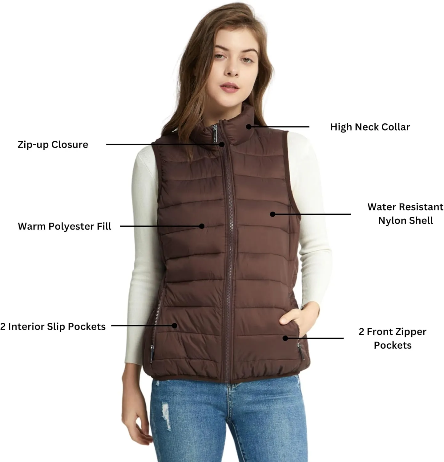 Alpine Swiss Jodie Womens Puffer Vest Lightweight Packable Down Alternative Vest Jacket