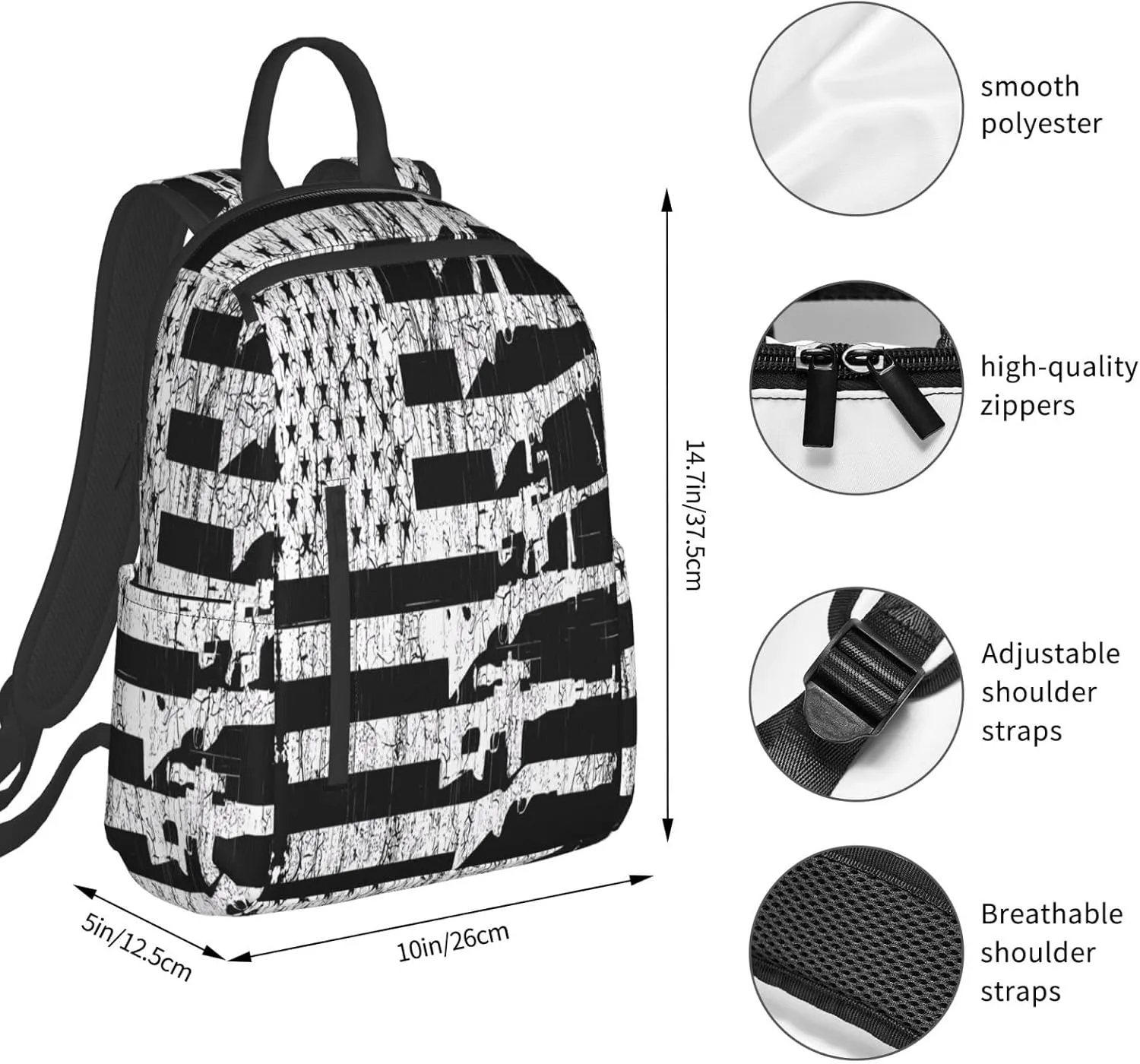 American Patriotic Flag Casual Backpacks Laptop Backpack Outdoor Travel Rucksack Sport Carry-On Daypack Lightweight Bag with Multi-Pockets