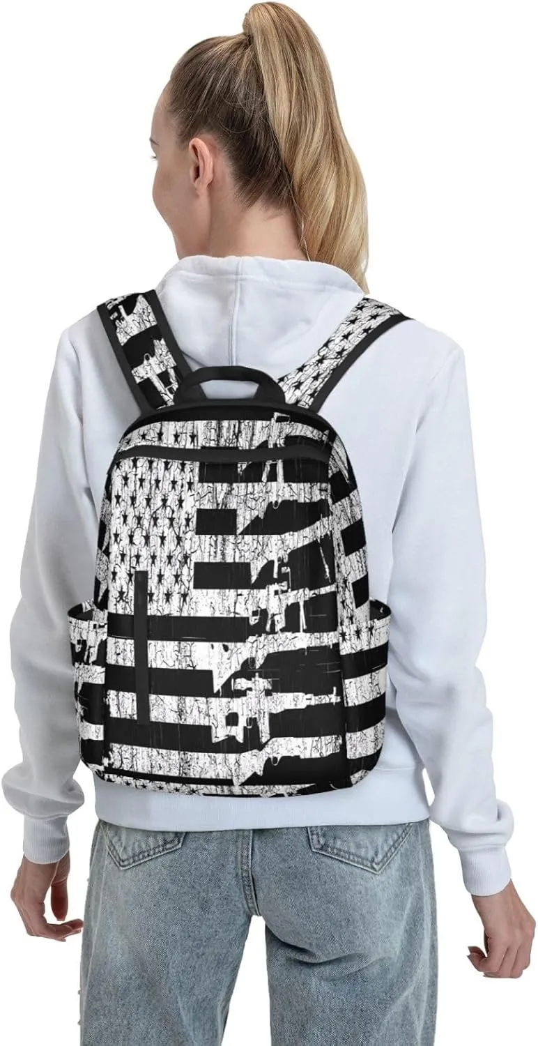 American Patriotic Flag Casual Backpacks Laptop Backpack Outdoor Travel Rucksack Sport Carry-On Daypack Lightweight Bag with Multi-Pockets